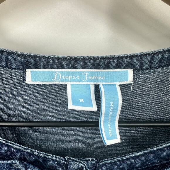 Draper James Chambray Ruffle Shift Dress in Medium Wash Size 8 - Picture 7 of 11